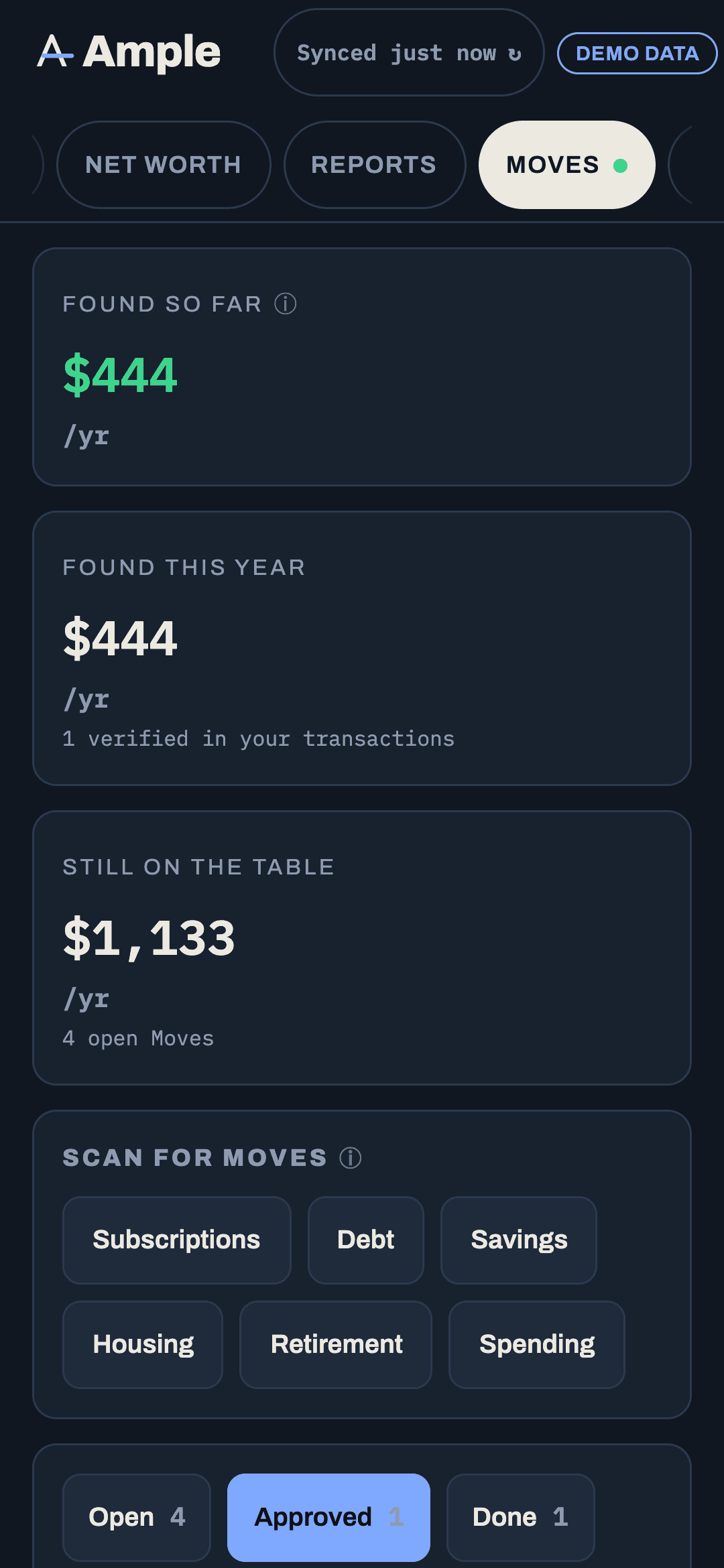 The Moves list with each Move’s title, dollar figure, and the math behind it